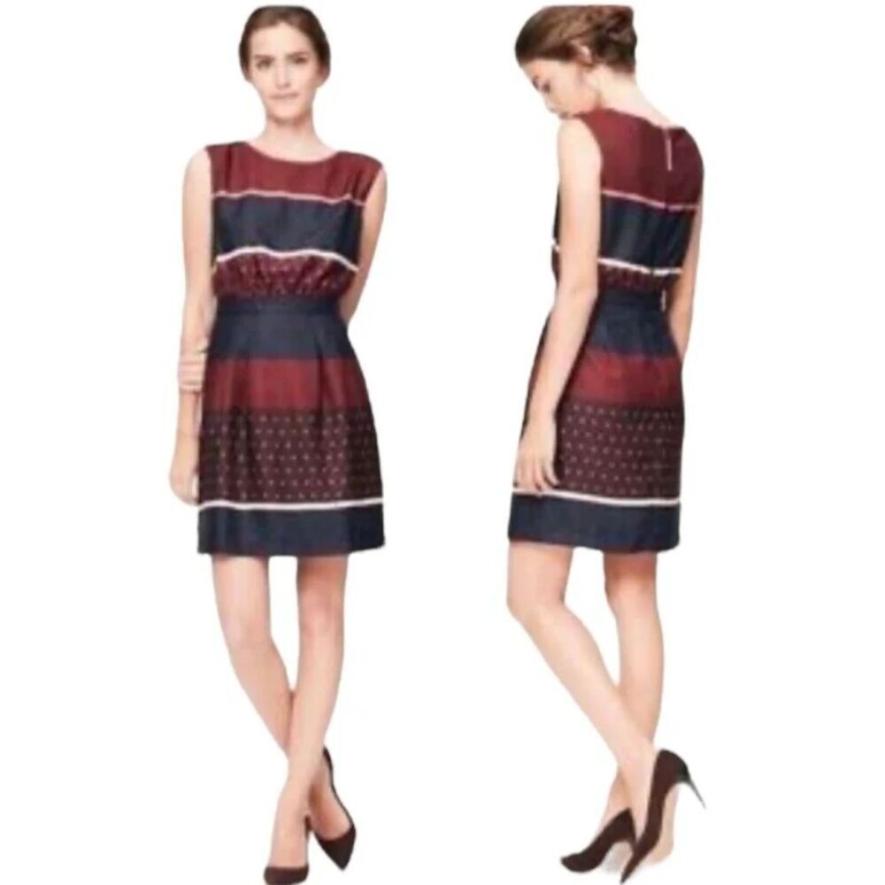 LOFT Striped Multicolor Fit and Flare Sleeveless Lined Dress Size 4